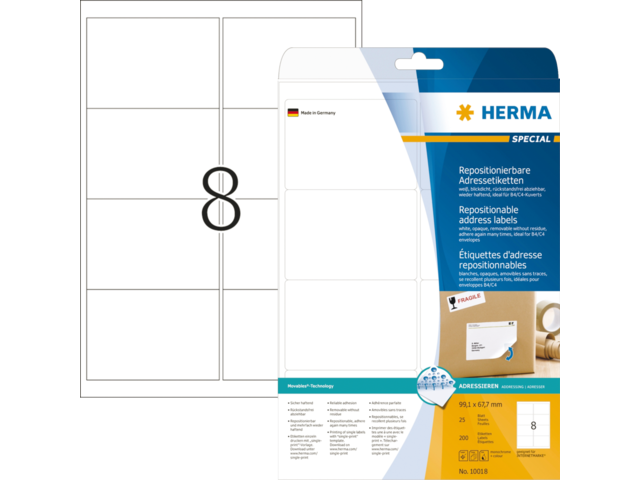 Herma Speciaal Etiket Verwijderbaar no:10018 99.1x67.7mm Wit 200st 1 Pak