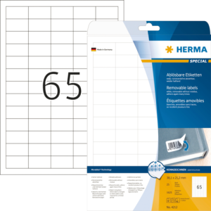 Herma Speciaal Etiket Papier Verwijderbaar no:4212 38.1x21.2mm Wit 1.625st 1 Pak
