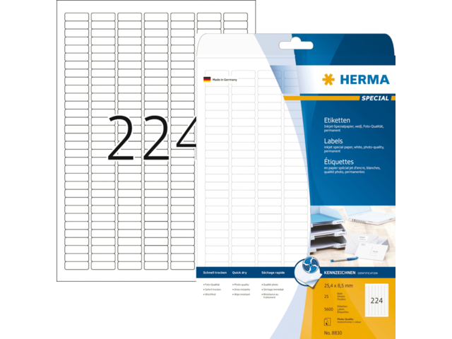 8830 - HERMA Speciaal Etiket 25.4x8.5mm 5.600st Wit 1 Pak
