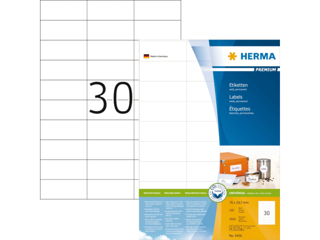 HERMA Etiket Premium no:4456 70x29.7mm Wit 3.000st 1 Pak