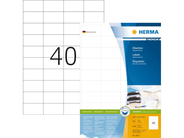 HERMA Etiket Premium no:4610 52.5x29.7mm Wit 8.000st 1 Pak