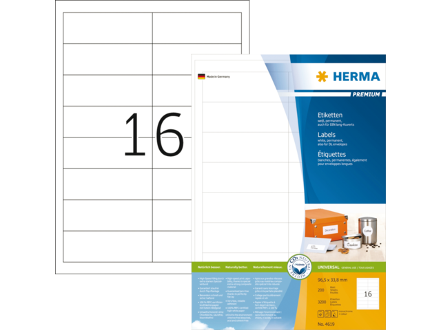 HERMA Etiket Premium no:4619 96.5x33.8mm Wit 3.200st 1 Pak