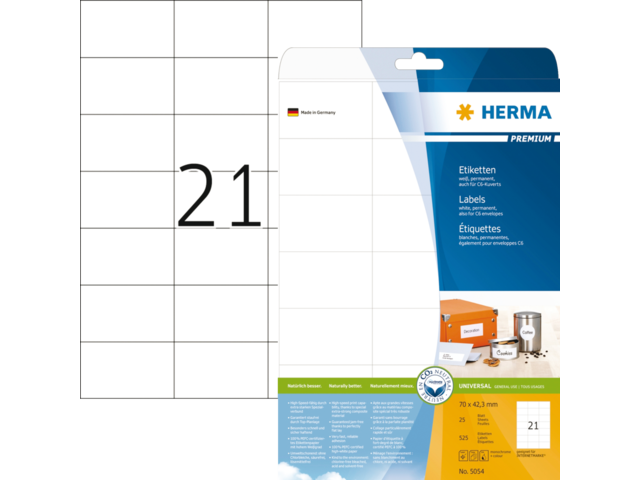 HERMA Etiket Premium 70x42.3mm Wit 525st 1 Pak