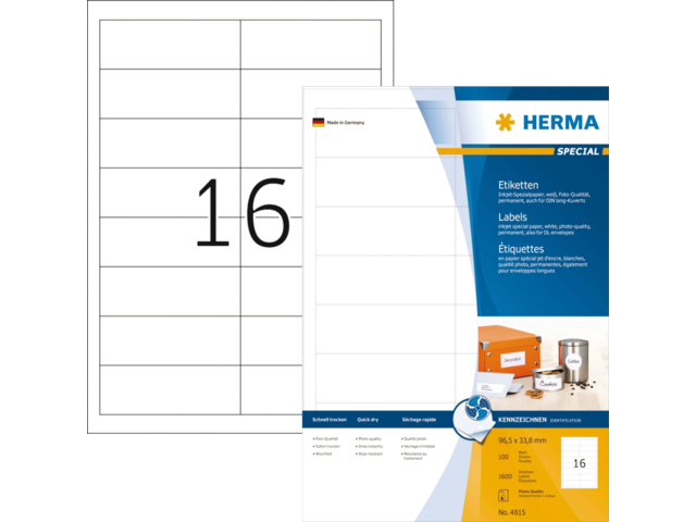 4815 - HERMA Speciaal Etiket no:4815 96.5x33.8mm 1.600st Wit 1 Pak