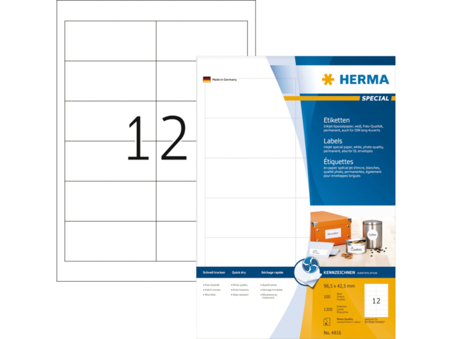 4816 - HERMA Speciaal Etiket no:4816 96.5x42.3mm 1.200st Wit 1 Pak