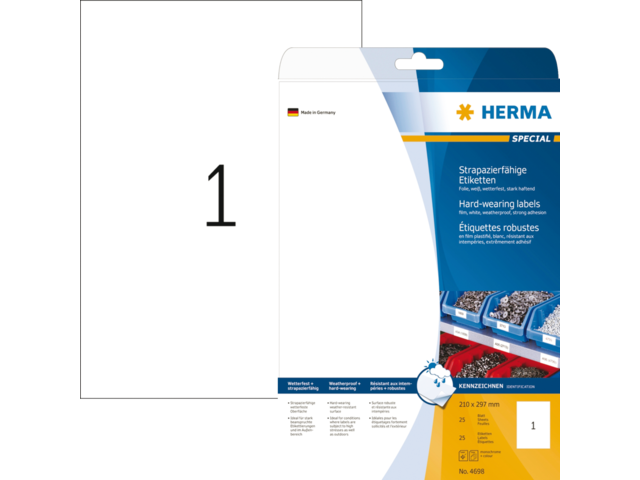 HERMA Speciaal Etiket Heavy Duty 210x297mm Wit 25st 1 Pak