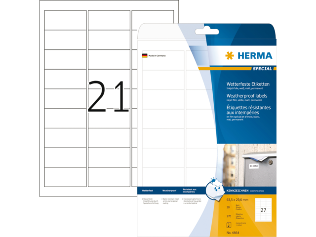 4864 - HERMA Speciaal Etiket Folie Weerbestendig 63x29mm 270st Wit 1 Pak