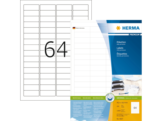 HERMA Etiket Premium no:4607 48.3x16.9mm Wit 12.800st 1 Pak