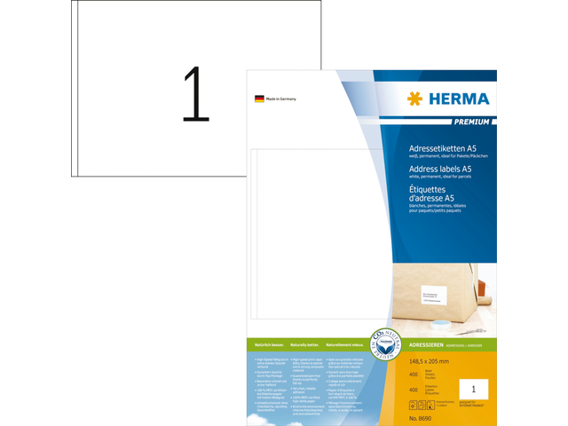 HERMA Etiket Premium 148.5x205mm Wit 400st 1 Pak