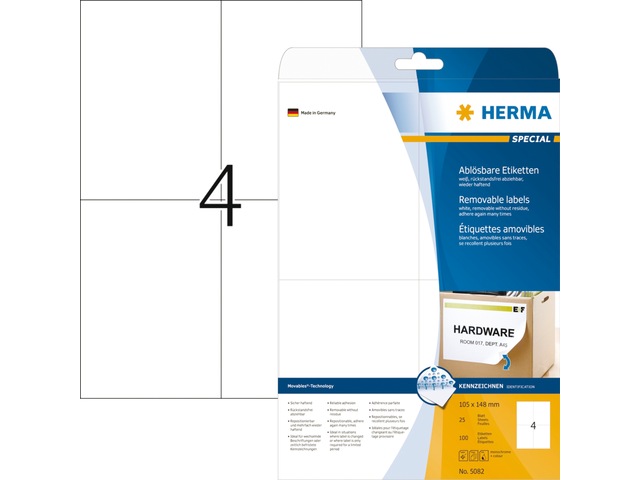 HERMA Speciaal Etiket Verwijderbaar 105x148mm Wit 100st 1 Pak