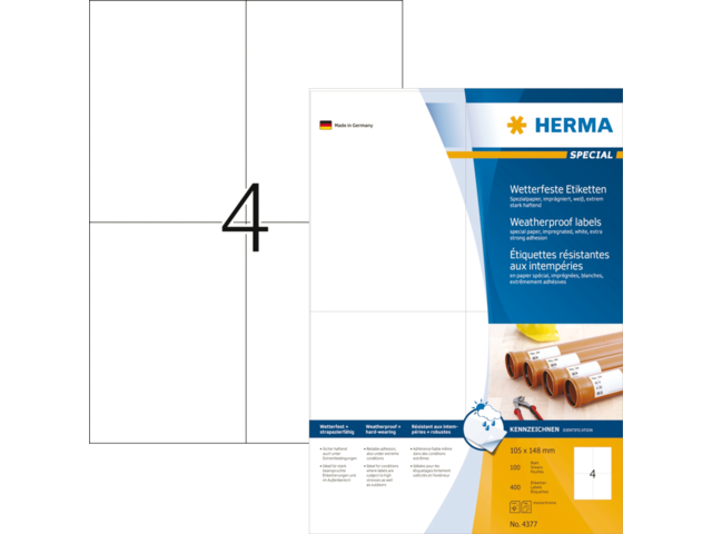 Herma Speciaal Etiket Weerbestendig no:4377 105x148mm Wit 400st 1 Pak