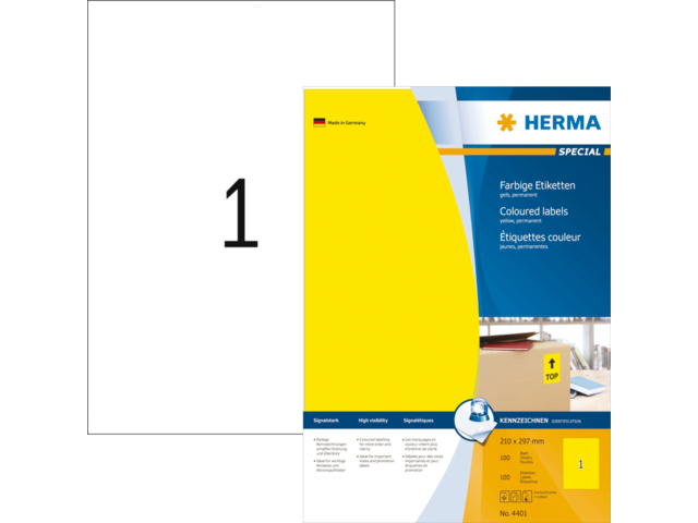 4401 - HERMA Gekleurde Etiketten Signalering 210x297mm 100st Geel 1 Pak