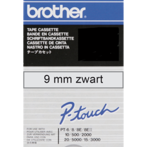 Brother Lettertape Gelamineerd P-Touch Polyester Zwart Transparant 9mm 7.7m