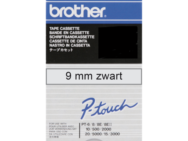 Brother Lettertape Gelamineerd P-Touch Polyester Zwart Transparant 9mm 7.7m