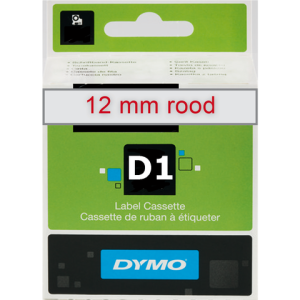 S0720520 - DYMO Lettertape D1 12mm 7m Transparant Rood Polyester 45012