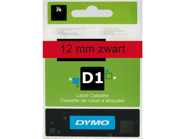 S0720570 - DYMO Lettertape D1 12mm 7m Rood Zwart Polyester 45017
