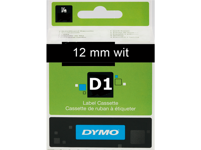 S0720610 - DYMO Lettertape D1 12mm 7m Zwart Wit Polyester 45021