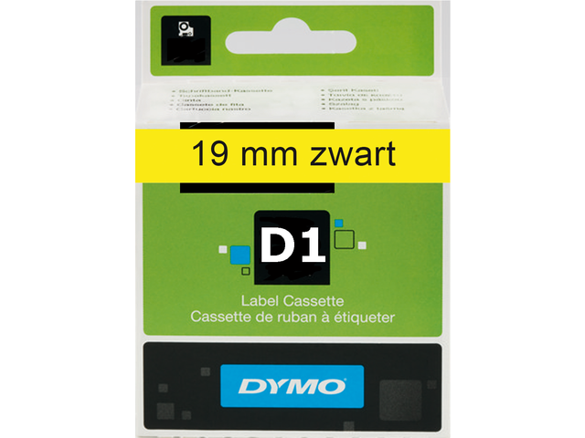 S0720880 - DYMO Lettertape D1 19mm 7m Geel Zwart Polyester 45808