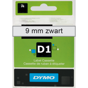 S0720670 - DYMO Lettertape D1 9mm 7m Transparant Zwart Polyester 40910