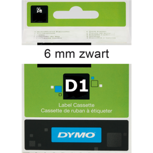 DYMO Lettertape D1 6mm 7m Wit Zwart Polyester 43613