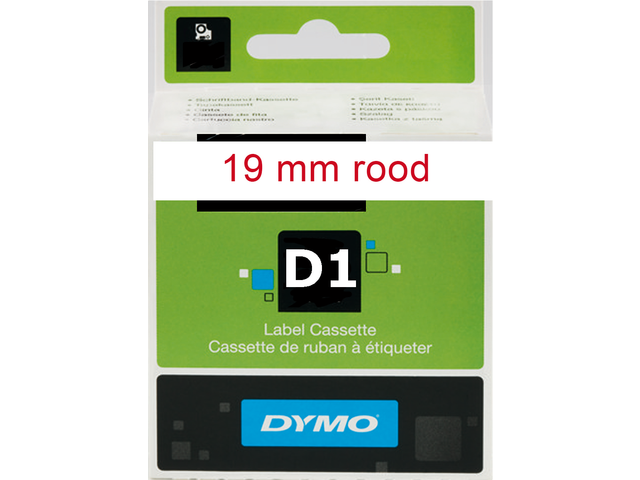 S0720850 - DYMO Lettertape D1 19mm 7m Wit Rood Polyester 45805