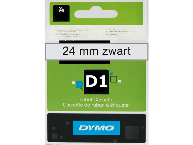 S0720920 - DYMO Lettertape D1 24mm 7m Transparant Zwart Polyester 53710