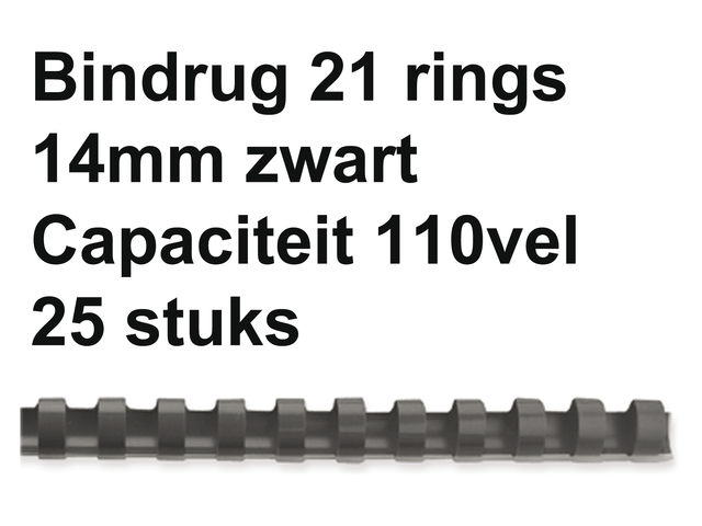 5331902 - FELLOWES Bindrug Kunststof A4 21-Rings 14mm 110vel Zwart 25st
