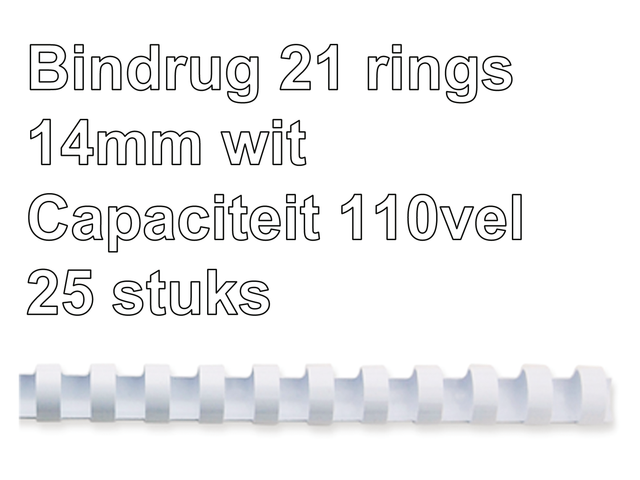5331603 - FELLOWES Bindrug Kunststof A4 21-Rings 14mm 110vel Wit 25st
