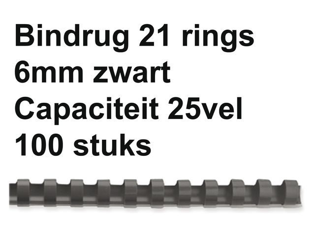 5345307 - FELLOWES Bindrug Kunststof A4 21-Rings 6mm Zwart 100st