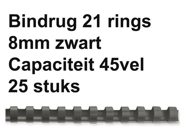 5330702 - FELLOWES Bindrug Kunststof A4 21-Rings 8mm Zwart 25st