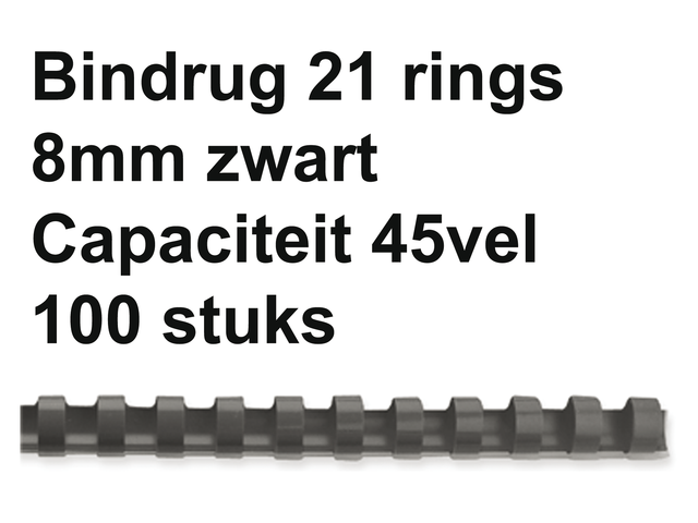 5353457 - FELLOWES Bindrug Kunststof A4 21-Rings 8mm Zwart 100st