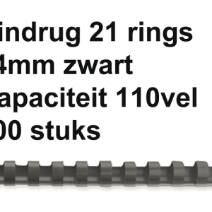 5346907 - FELLOWES Bindrug Kunststof 21-Rings 14mm 110vel Zwart 100st