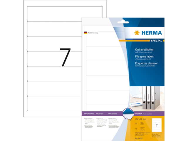 Herma Rugetiketten SuperPrint no:8620 192x38mm Wit 70st 1 Pak