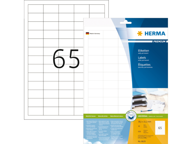 Herma Etiket Premium no:8629 38.1x21.2mm Wit 650st 1 Pak