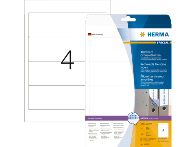 10160 - HERMA Speciaal Etiket Verwijderbaar 10160 192x59mm 100st Wit 1 Pak