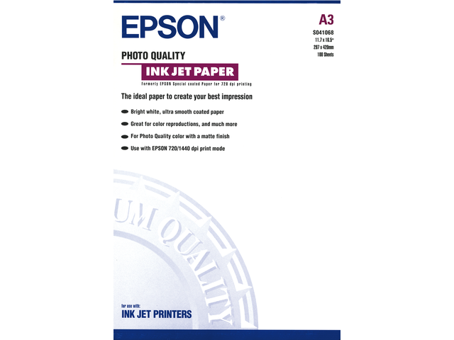 C13S041068 - EPSON Kopieerpapier Photo Kwaliteit A3 105g/m² Wit 1pak