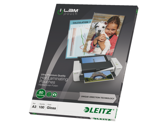 74850000 - LEITZ Lamineerhoes 80mcr iLam A3 Hoogglans 1 Pak