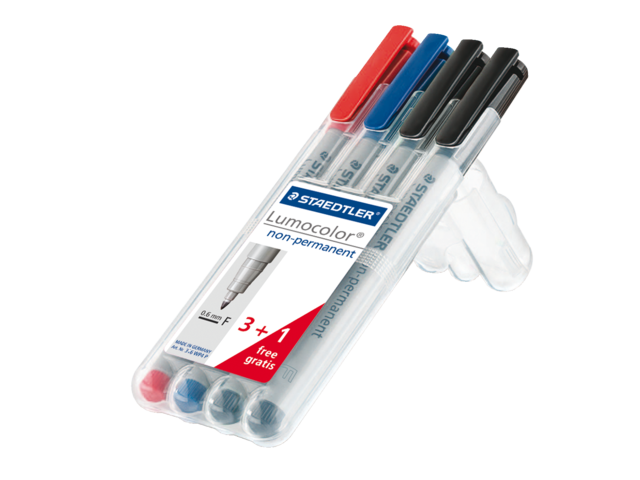 316 WP4 - STAEDTLER Viltstiften OHP Lumo F 316 0.6mm 4 Kleuren 1 Pak