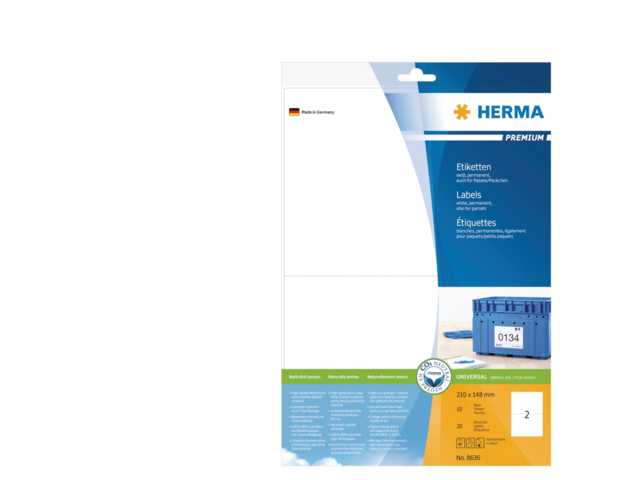 Herma Etiket Premium no:8636 210x148mm Wit 20st 1 Pak
