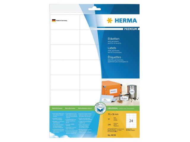 Herma Etiket Premium no:8638 70x36mm Wit 240st 1 Pak