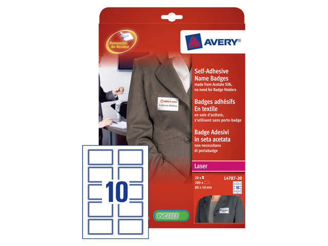 L4787-20 - Avery Badge Zelfklevend L4787-20 A4 80x50mm