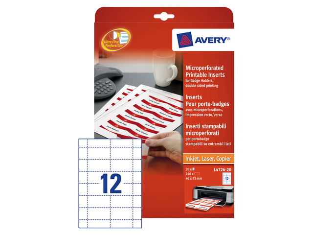 L4726-20 - Avery Badge Insteekkaart L4726-20 A4 40x75mm