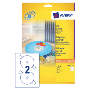 L6043-25 - Avery CD/DVD Etiket Papier L6043 Ø117mm 50st Wit 1 Pak