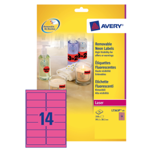 L7363P-25 - Avery Gekleurde Etiketten Verwijderbaar L7363P 99.1x38.1mm 340st Neon Roze 1 Pak