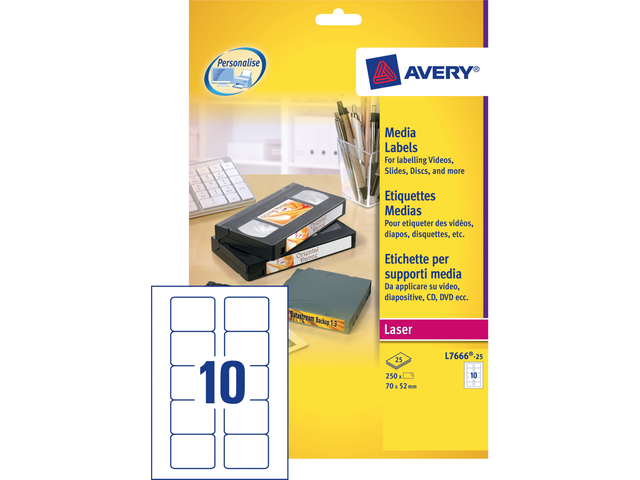 L7666 - Avery Diskette Etiket 70x52mm 250st Wit