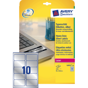 L6012 - Avery Etiket Polyester Heavy Duty L6012 96x50.8mm 200st Zilver 1 Pak