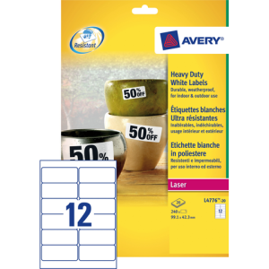 L4776-20 - Avery Etiket Polyester L4776 99.1x42.3mm 240st Wit 1 Pak