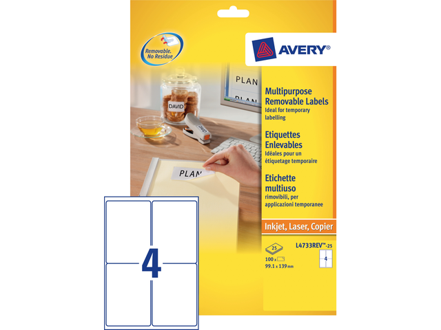 L4733REV-25 - Avery Etiket Verwijderbaar L4733REV A6 100st Wit 1 Pak