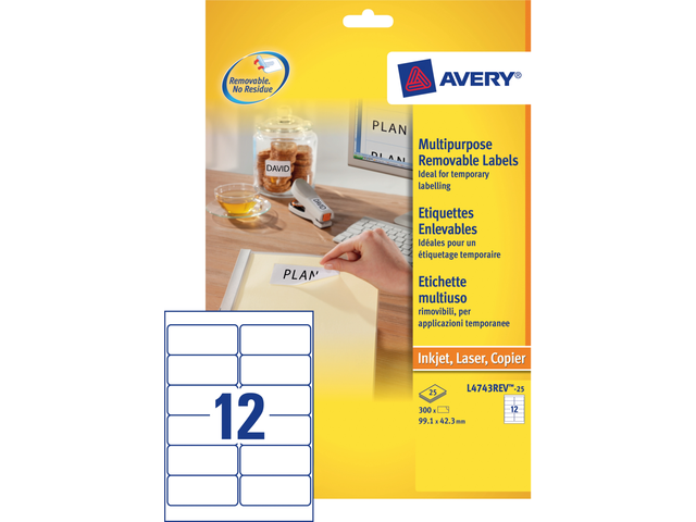 L4743REV-25 - Avery Etiket Verwijderbaar L4743REV 99.1x42.3mm 300st Wit 1 Pak