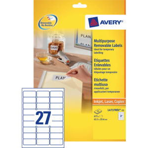 L4737REV-25 - Avery Etiket Verwijderbaar L4737REV 63.5x29.6mm 675st Wit 1 Pak